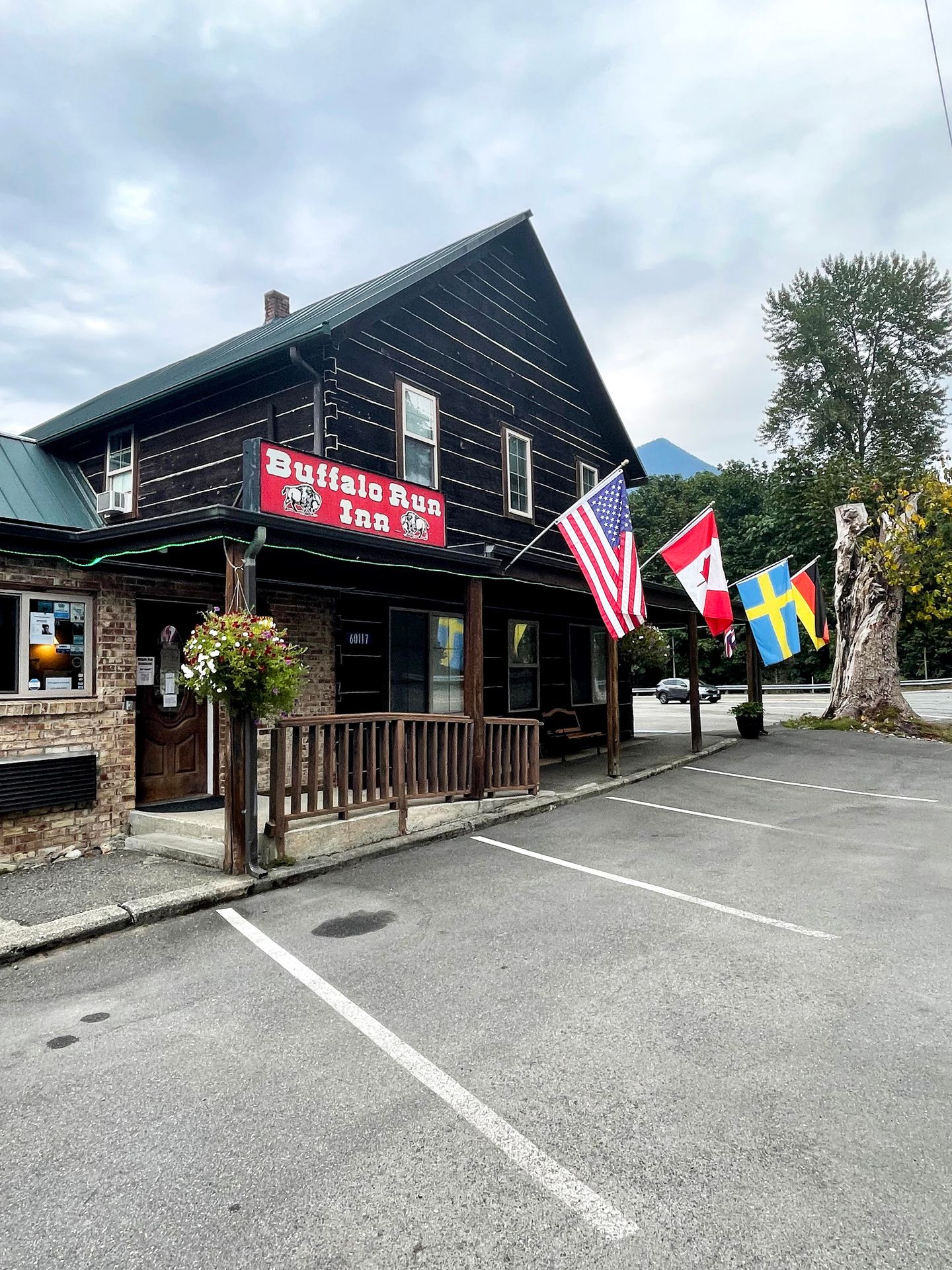 The exterior of the North Cascades Inn, which resembles a log cabin