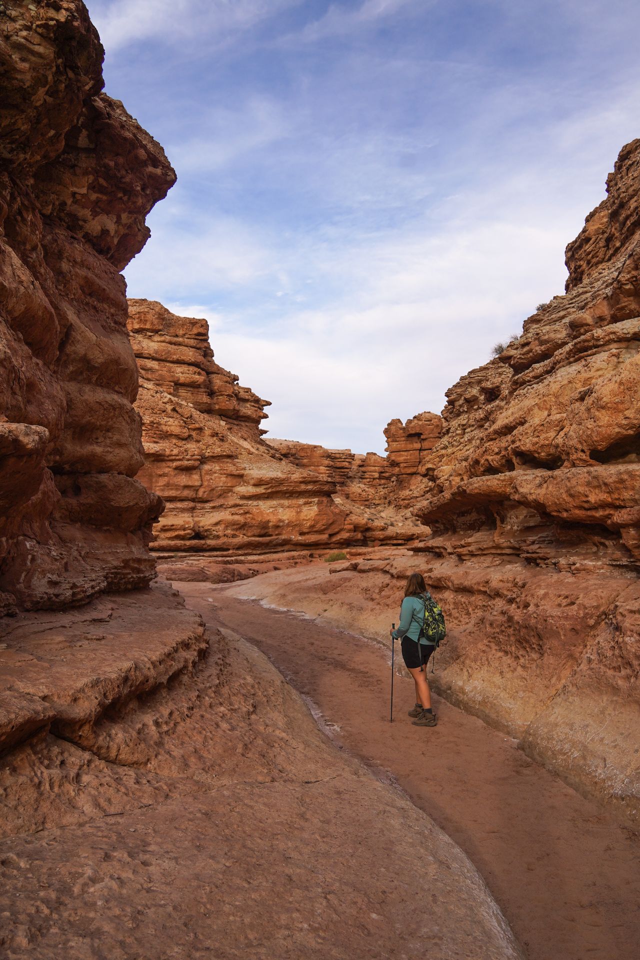 Lydia hiking in a wash in the Glen Canyon Recreation Area