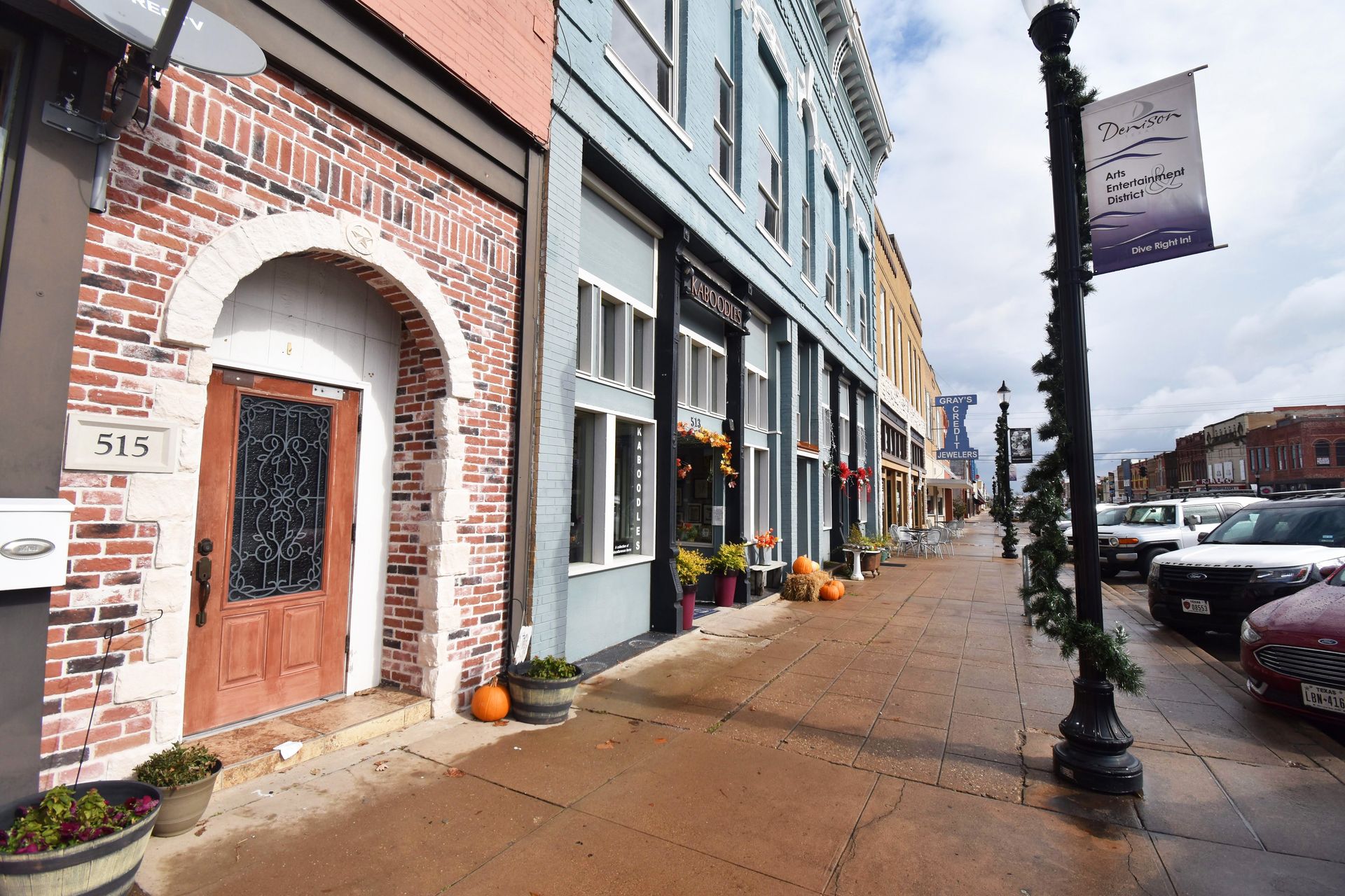 Colorful buildings in Main Street of downtown Denison.