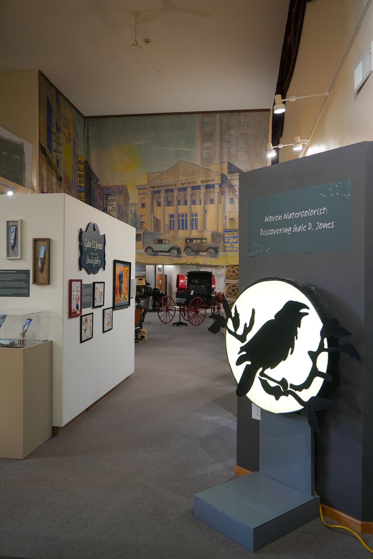 Art and historic artifacts inside the Elkhorn Valley Museum