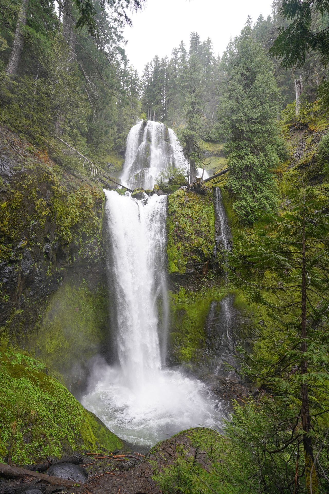 A view looking directly at Fall Creek Falls, which has two tiers