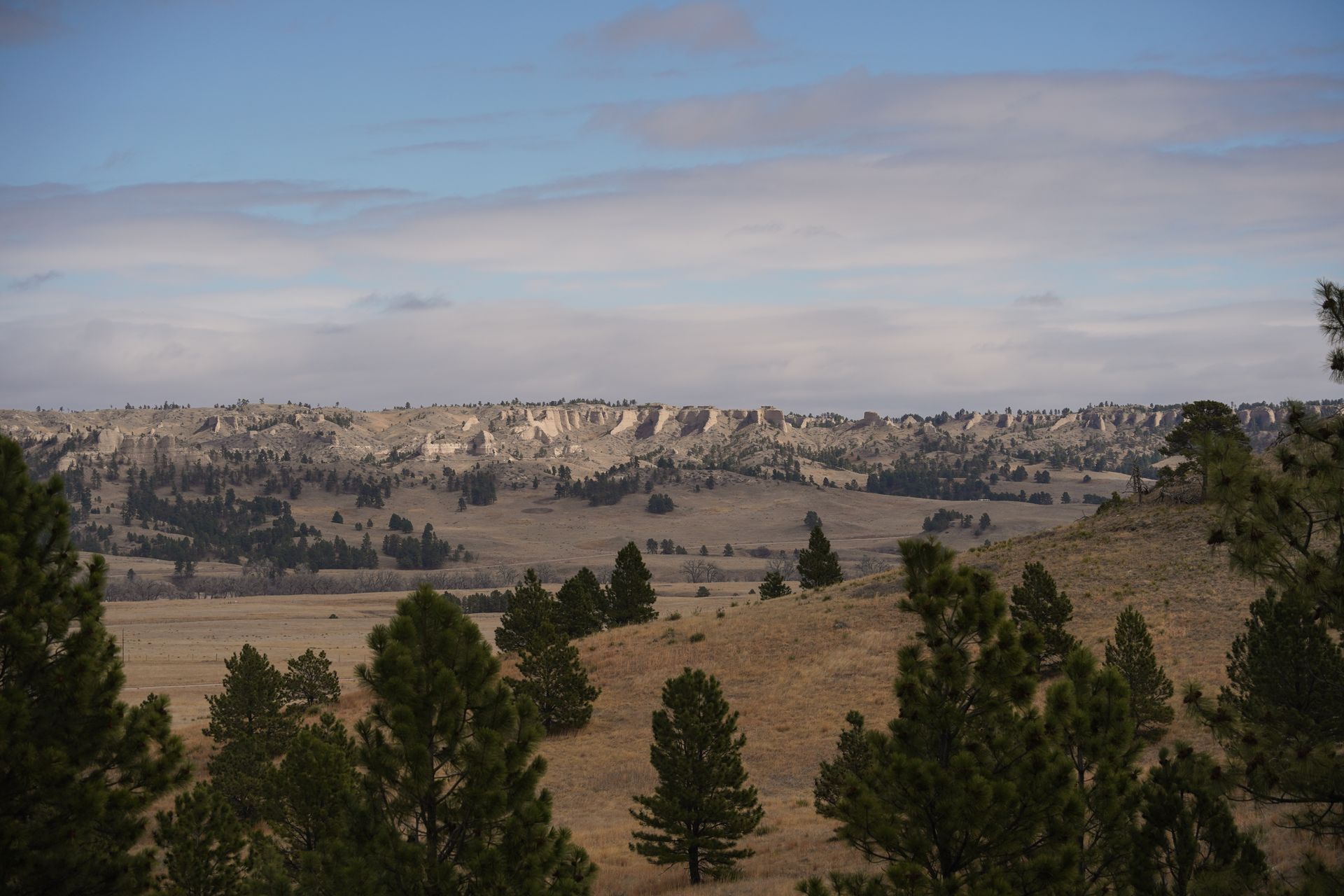 A few of buttes and rolling grasslands in Fort Robinson State Park, seen from the Turtle Rock Trail