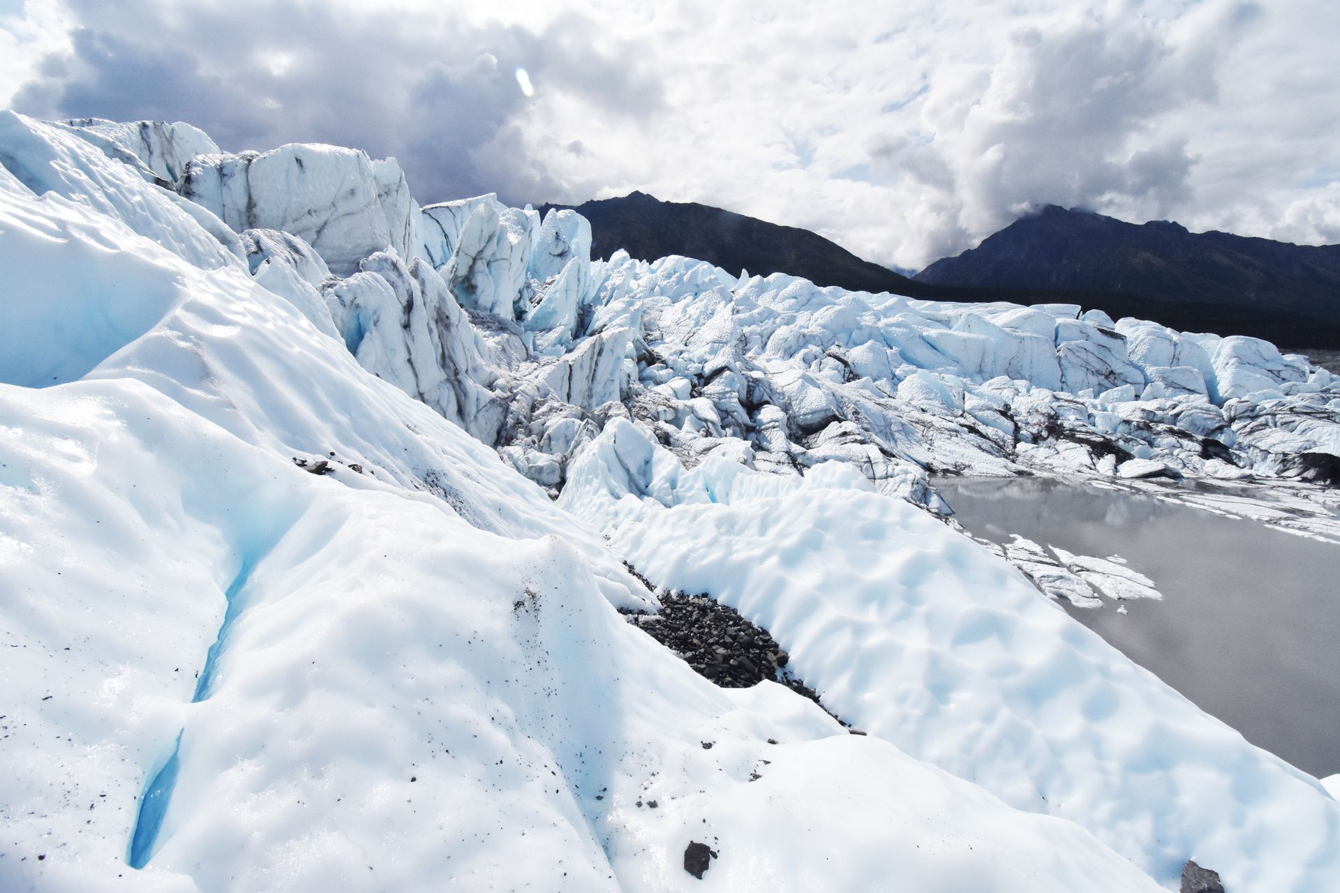 Looking out into a large area of ice sticking up in every direction at Matanuska Glacier.