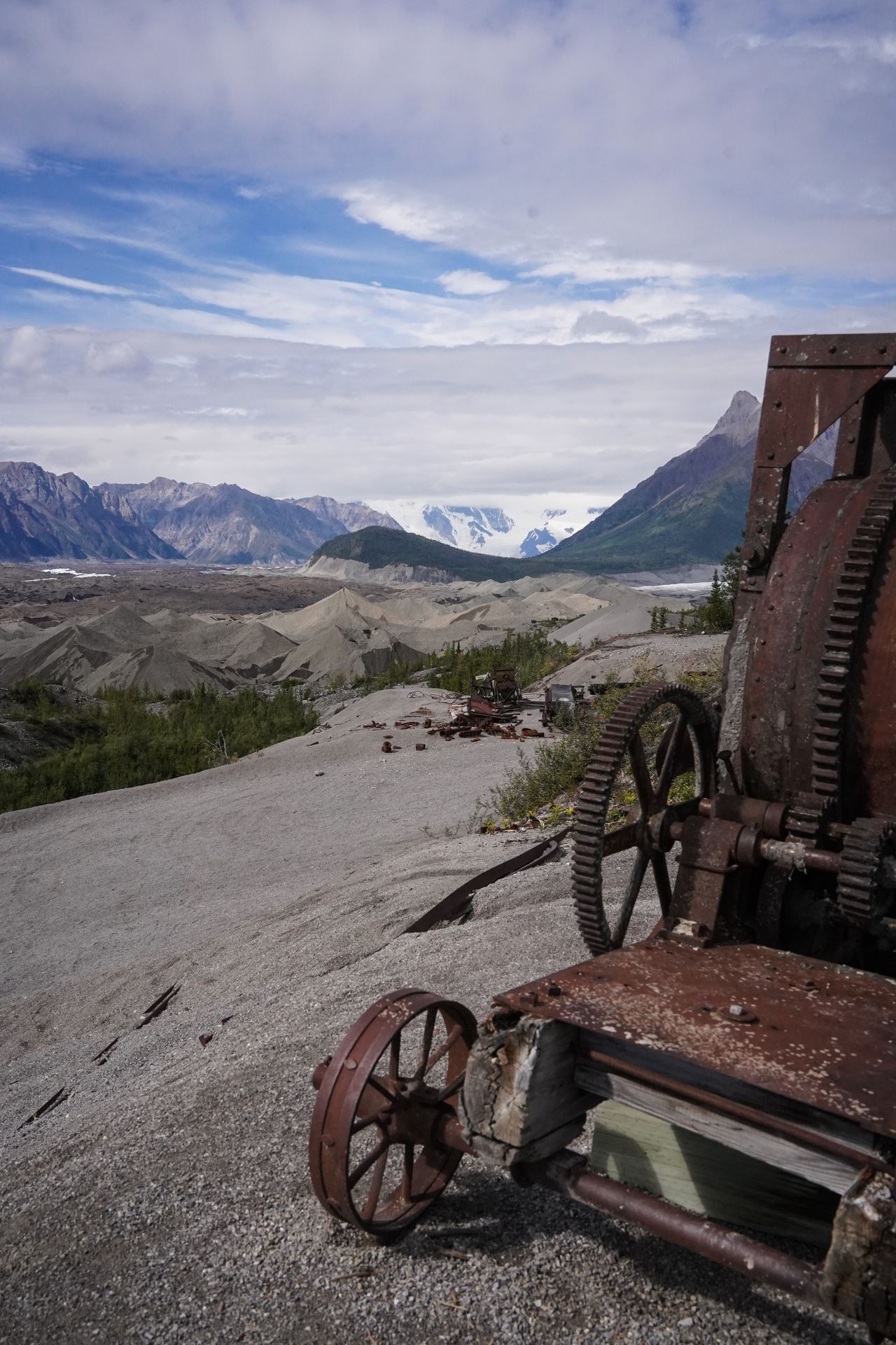 An old piece of rusty equipment on a hill up above the Root Glacier