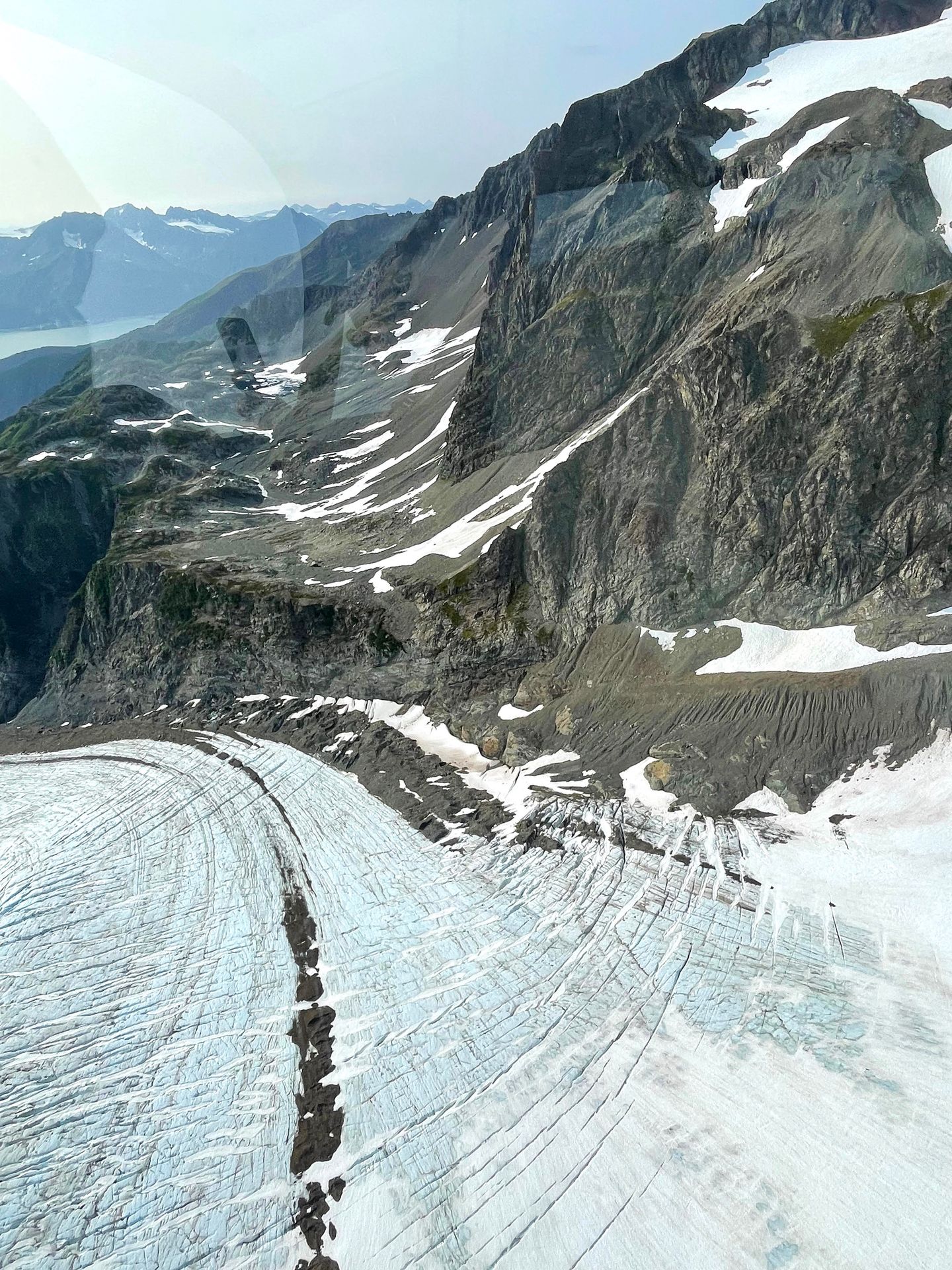 A view of ice, snow and mountains near Seward.
