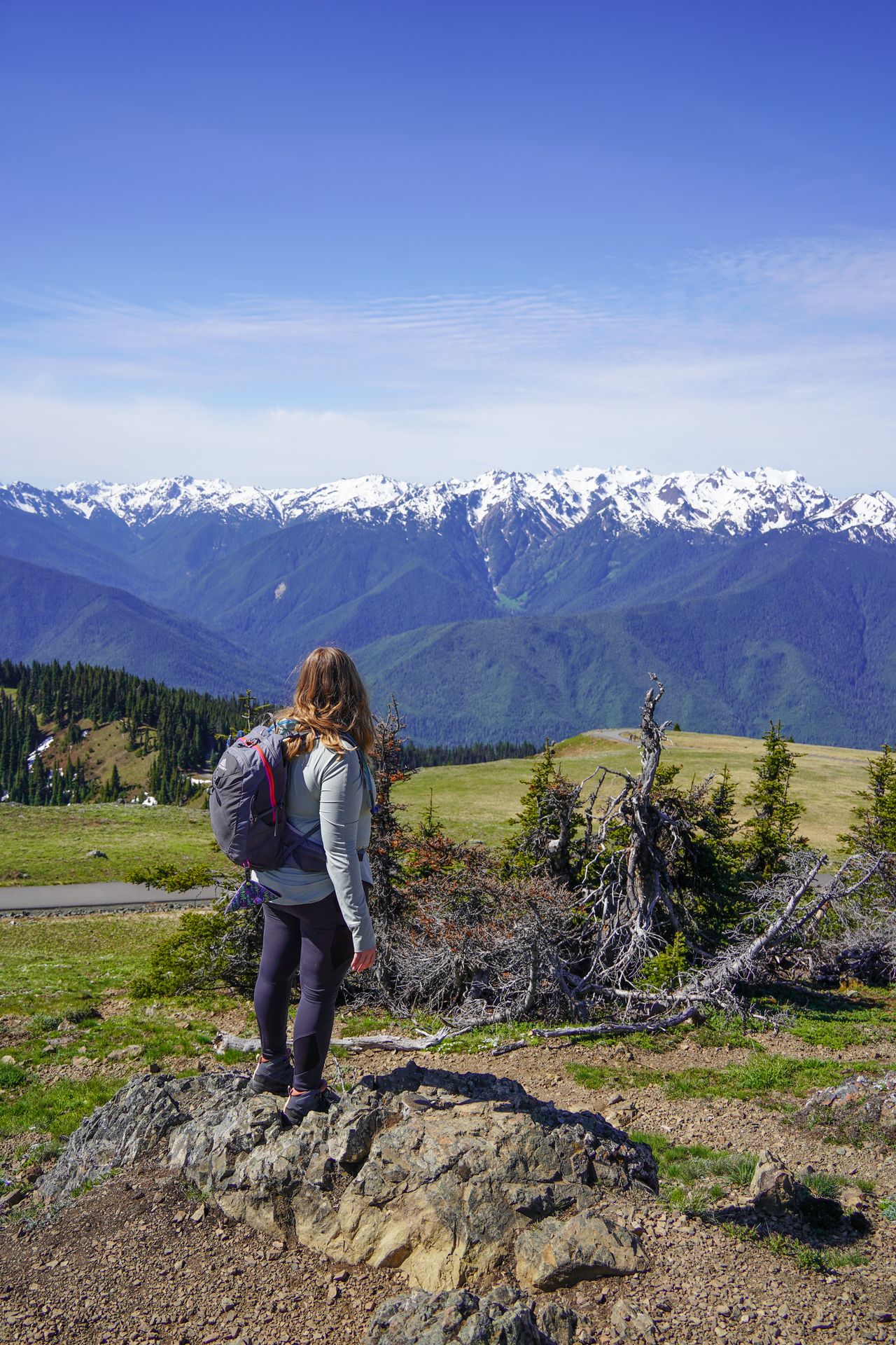 Lydia standing at the top of Hurricane Hill and looking at the mountain views