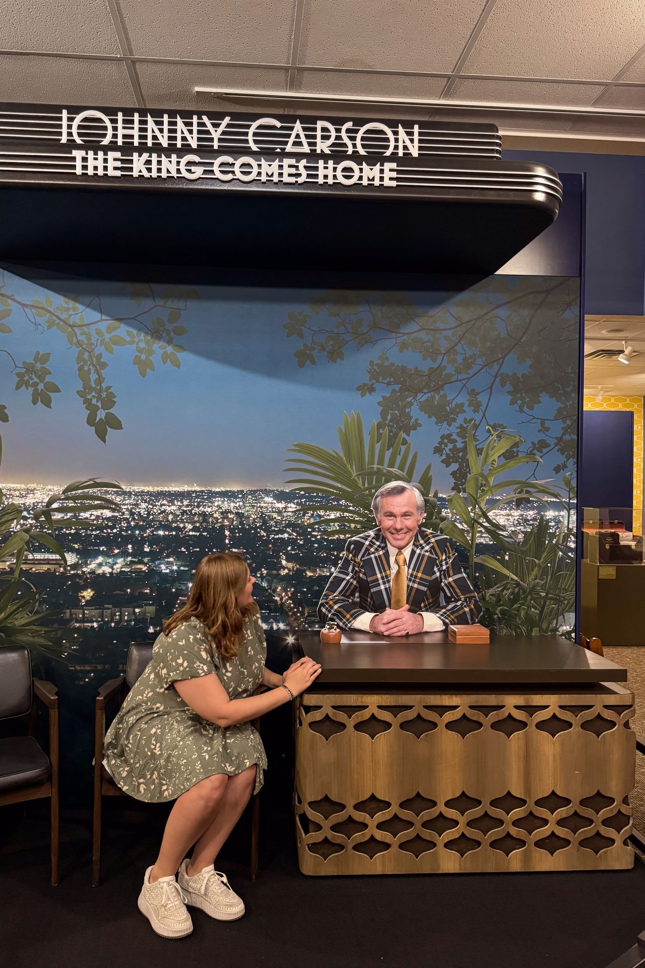Lydia sitting in as a "guest" of Johnny Carson inside the Elkhorn Valley Museum