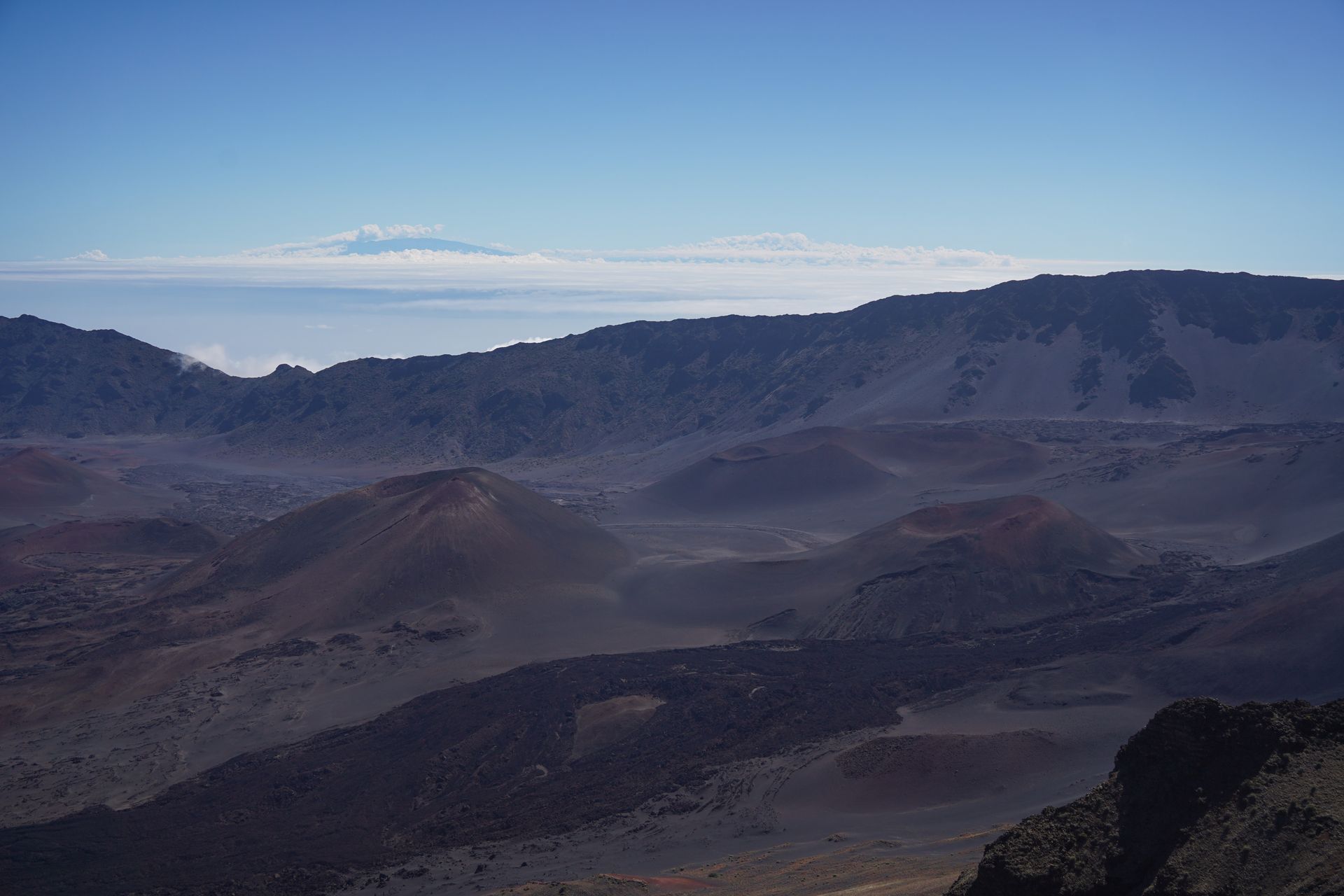 A view of cinder cones in the Haleakala Crater