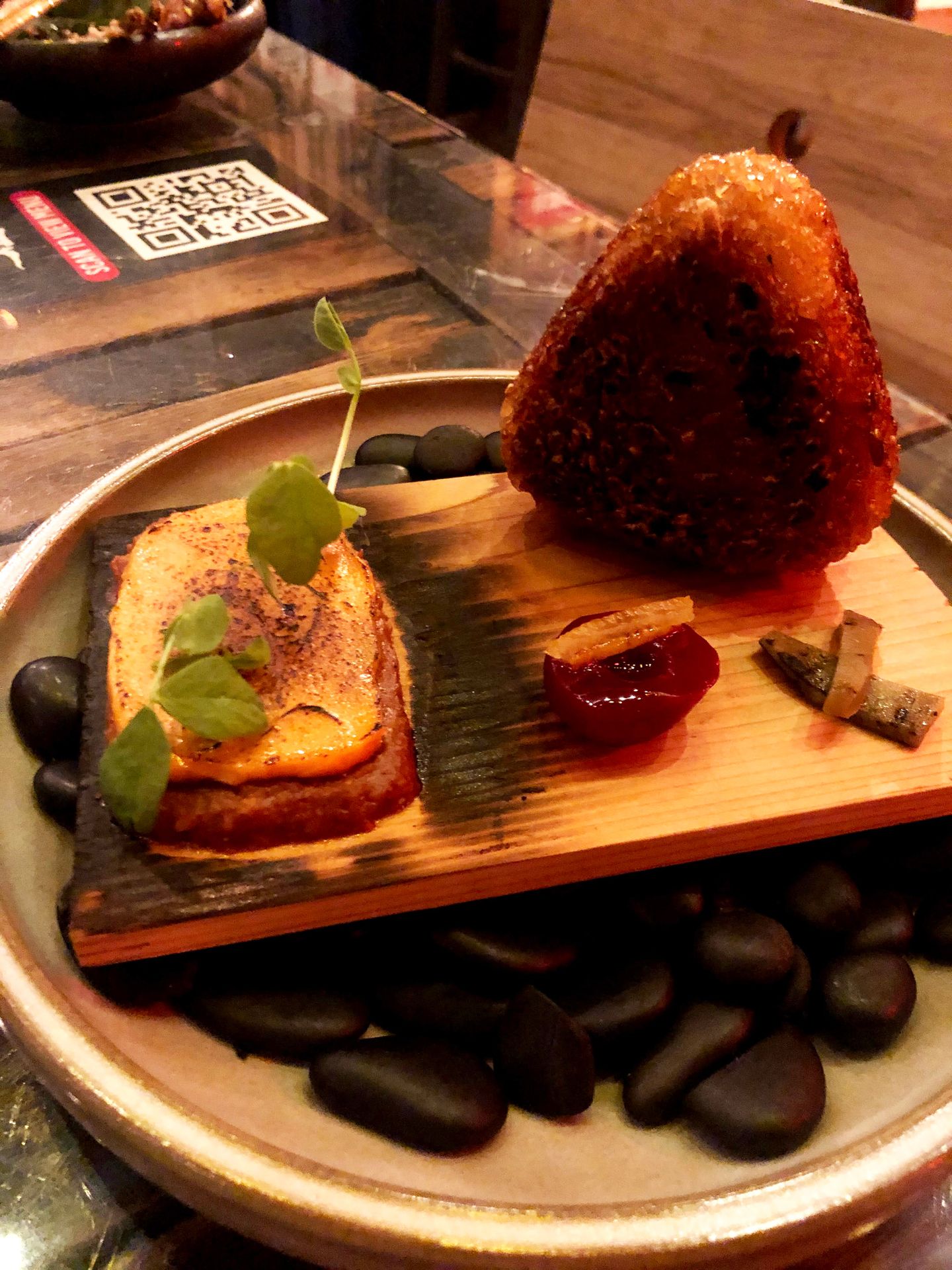 Crispy rice and pimento miso from the omakase menu at Kemuri Tatsu-ya.