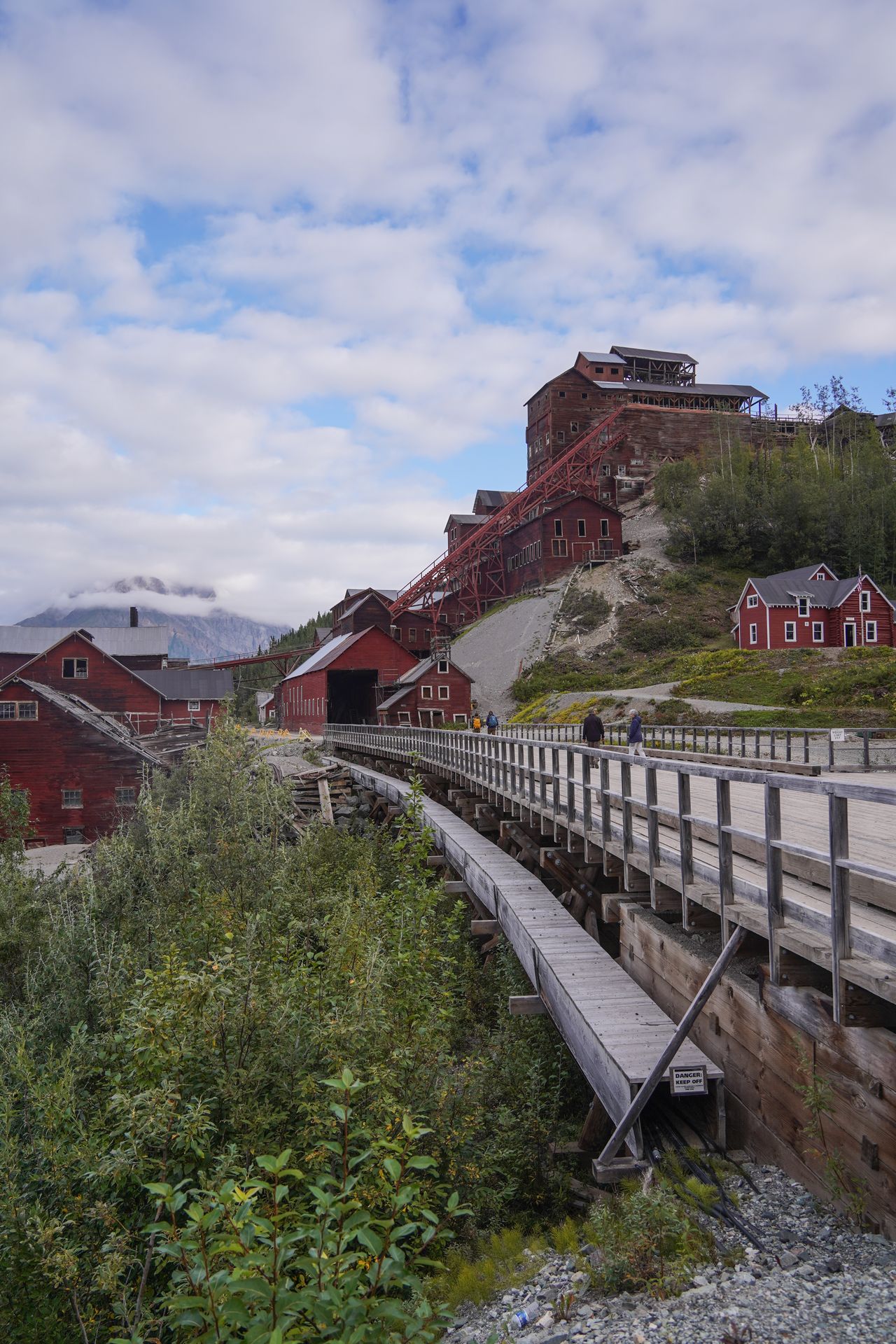 A view of the Kennecott Mill, which is several stories high