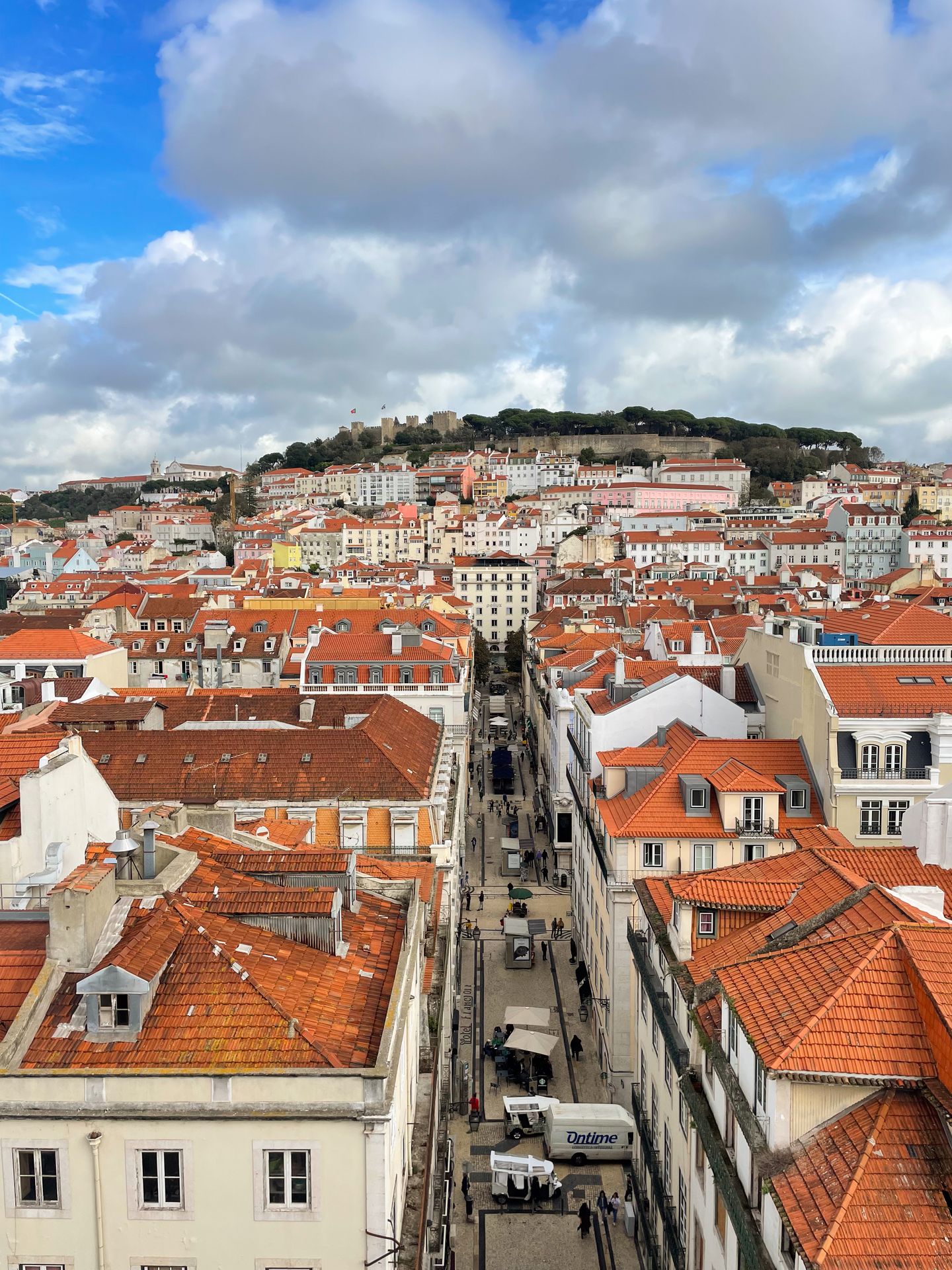Looking down at the city from the top of the Santa Justa Lift