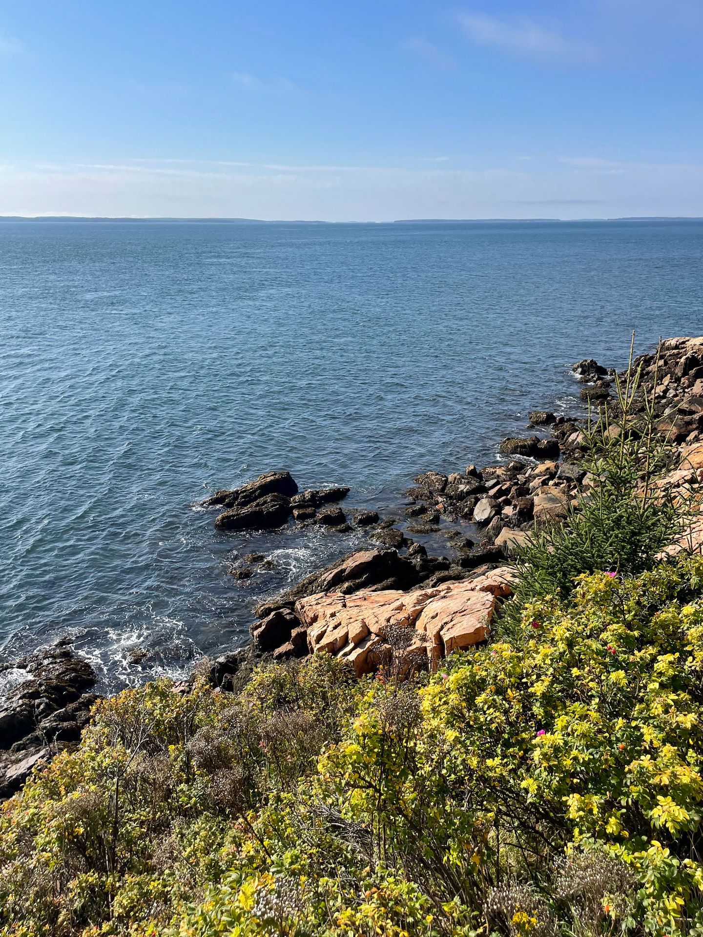 Looking at the ocean and a rocky shore.