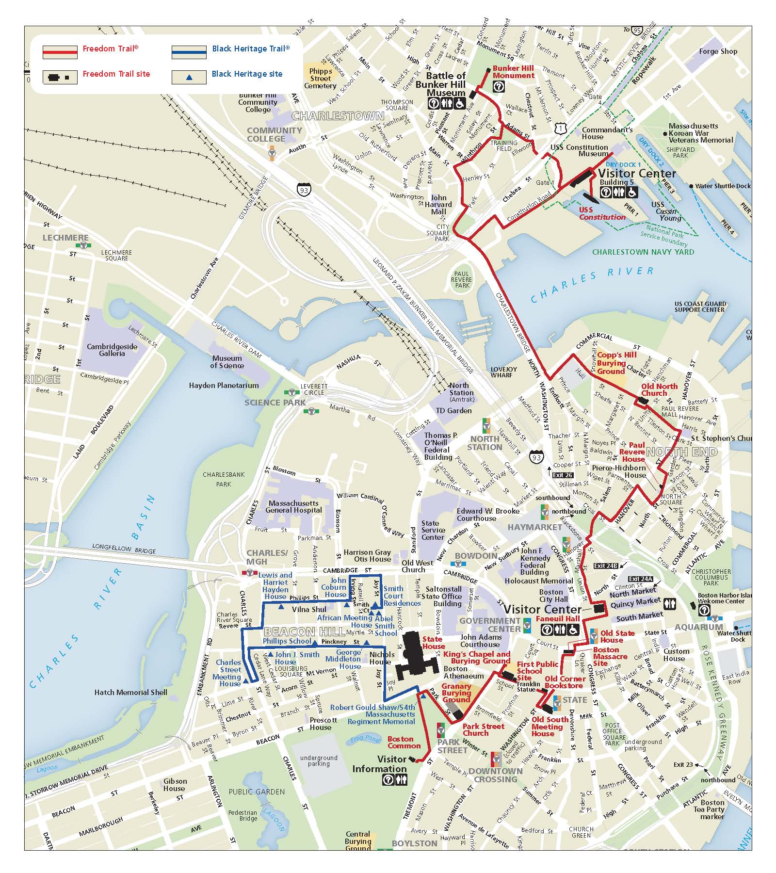 A map showing the Freedom Trail route, provided by the Freedom Trail Foundation