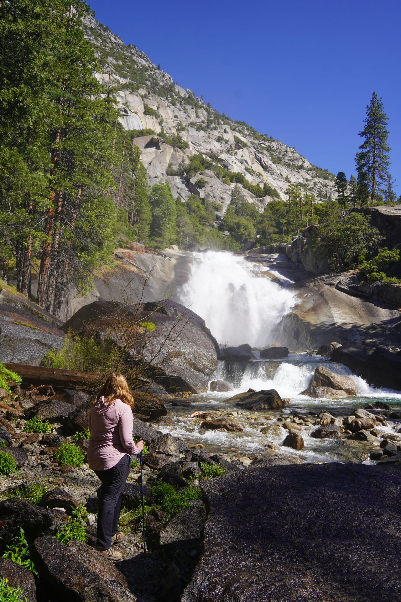 Lydia looking at Mist Falls in Kings Canyon