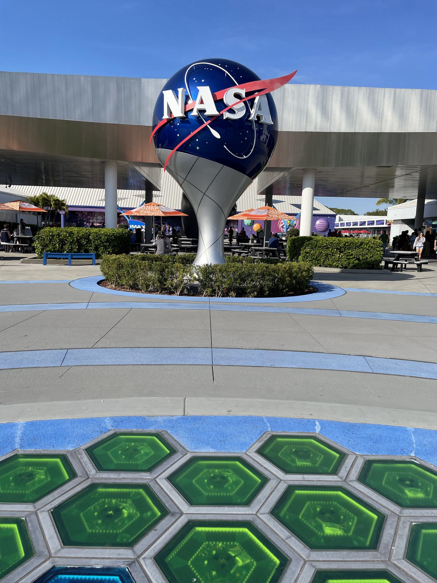A globe labeled NASA at the Kennedy Space Center.
