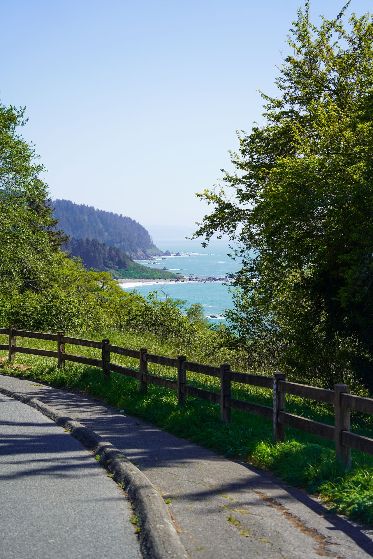 Looking down at the ocean from the road