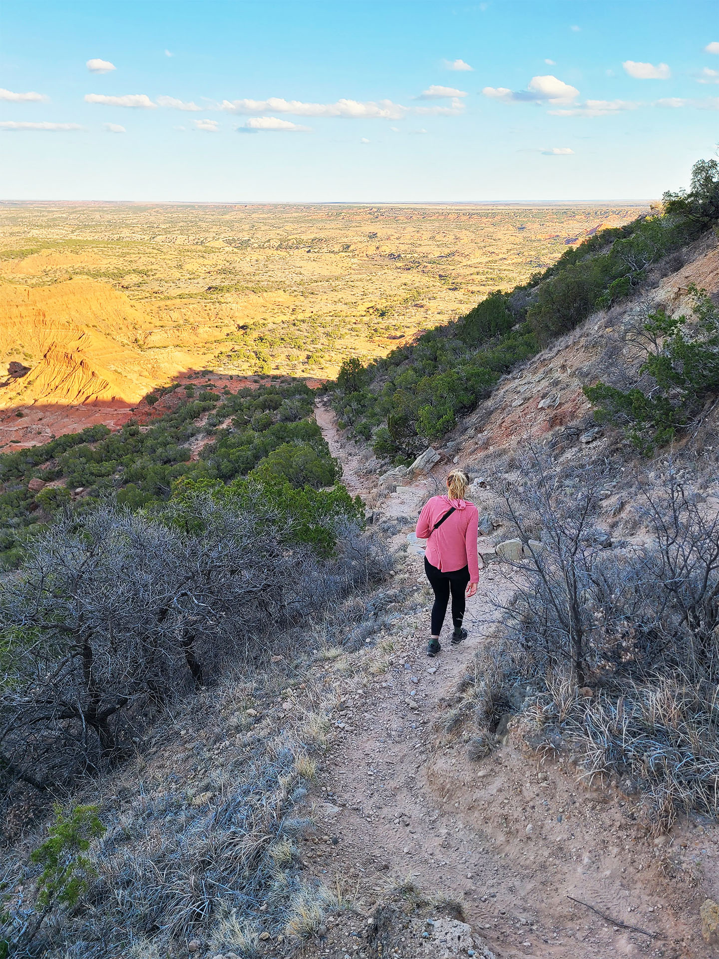 Lydia hiking down the path from the Haynes Ridge Overlook