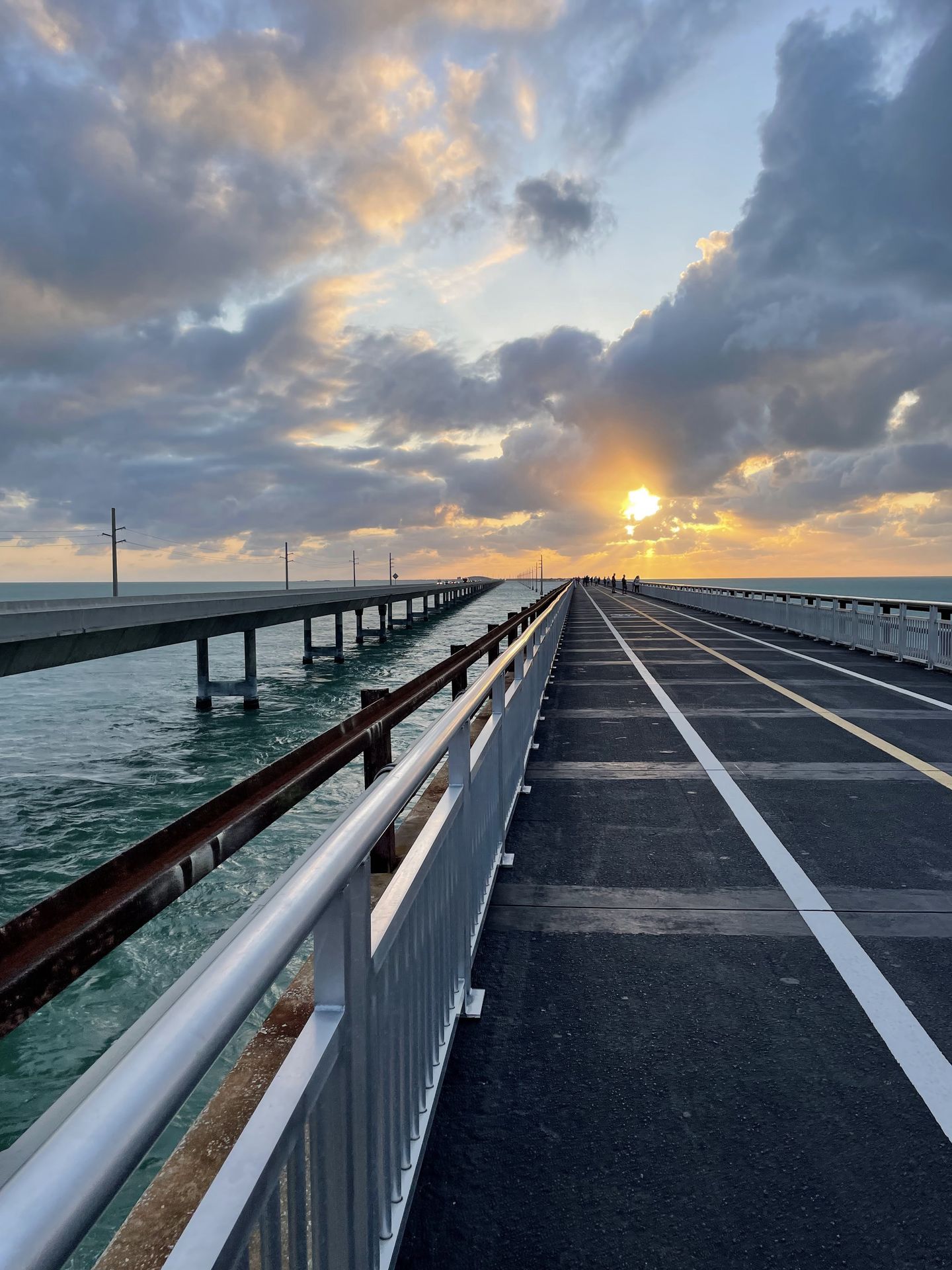 The sun setting over the Seven Mile Pedestrian Bridge