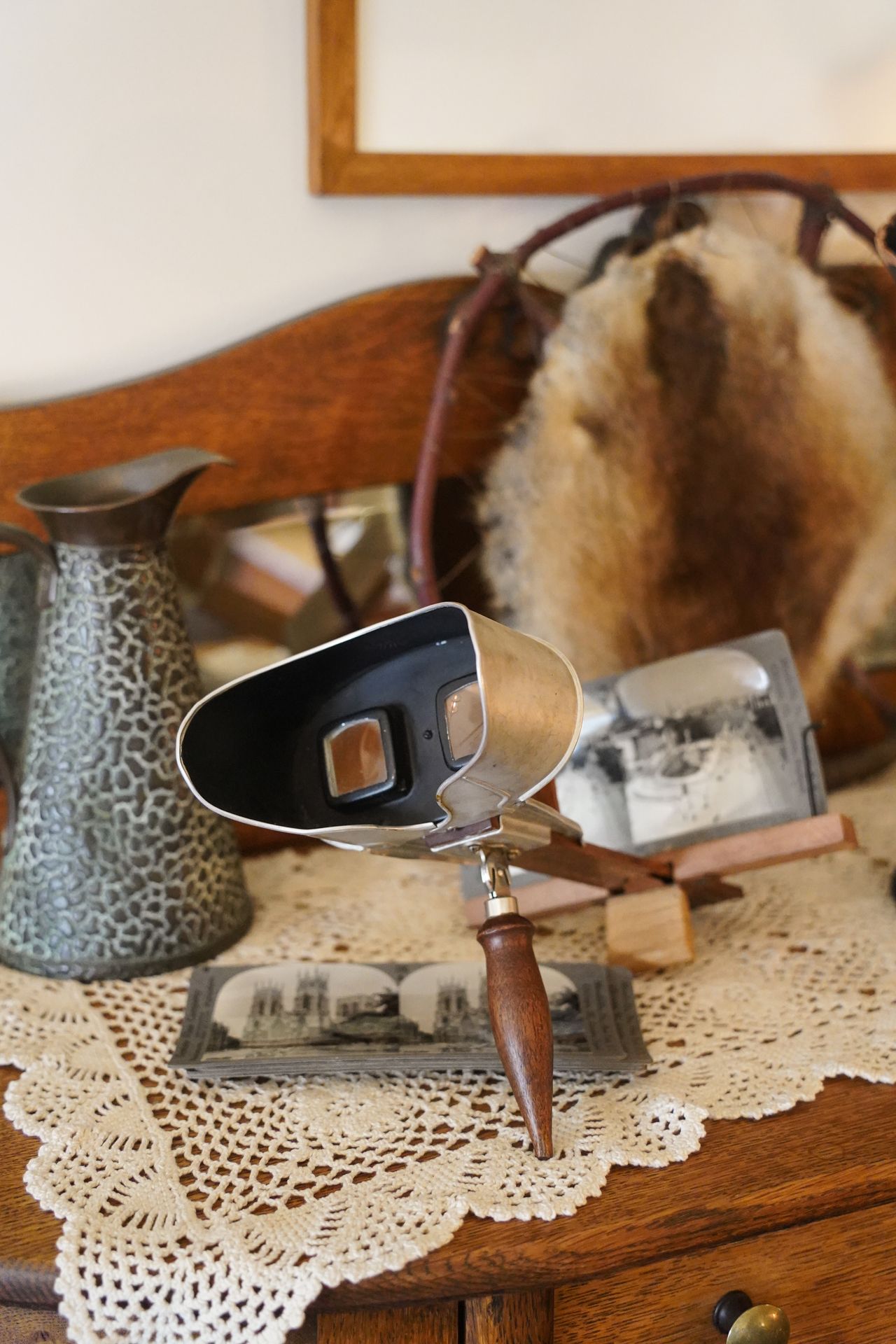 A view of stereo slides inside of the Kate Kennedy House