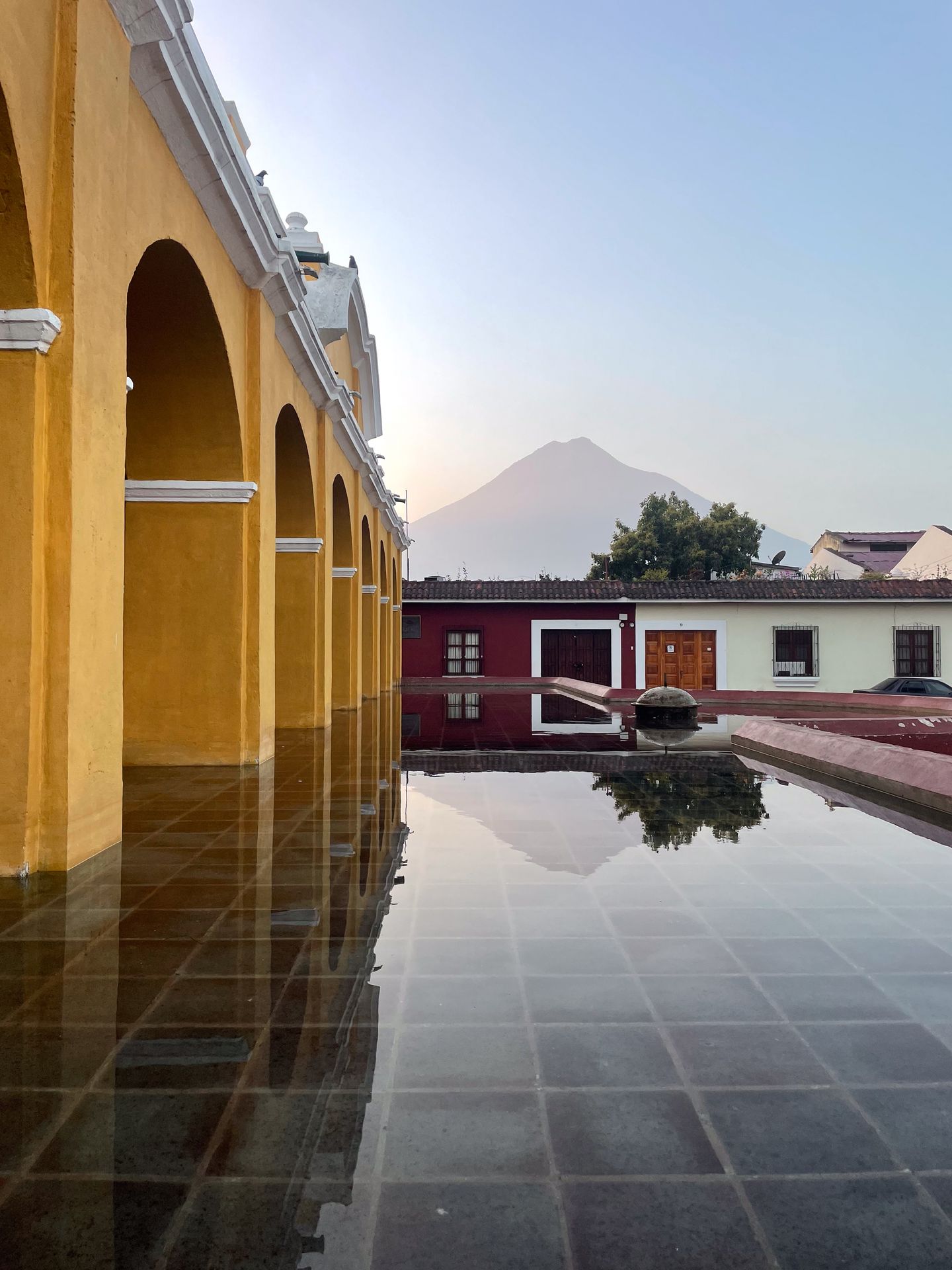 A volcano in a water relfection in Antigua