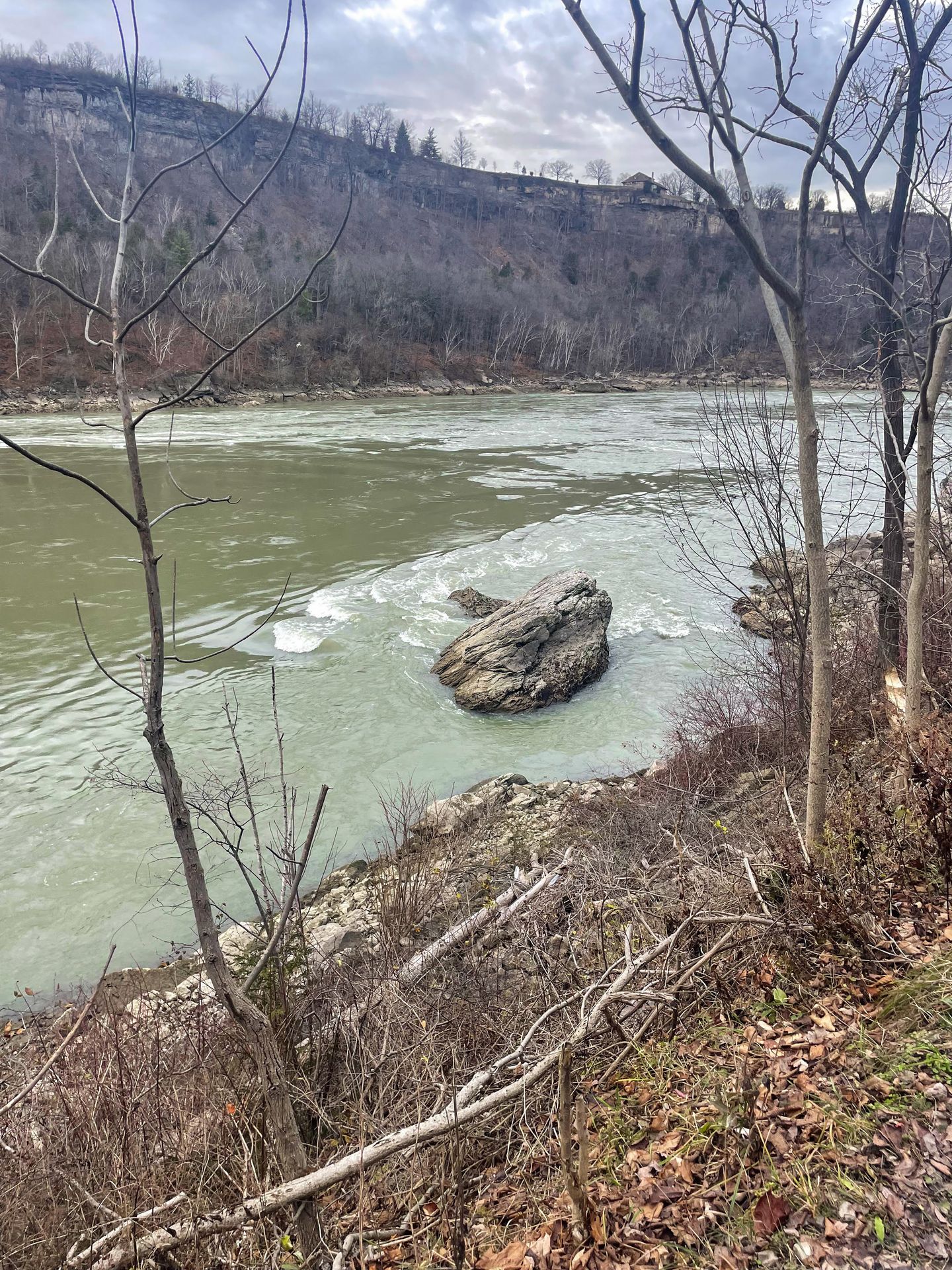 A wide river seen along the trail at Devil's Hole State Park.
