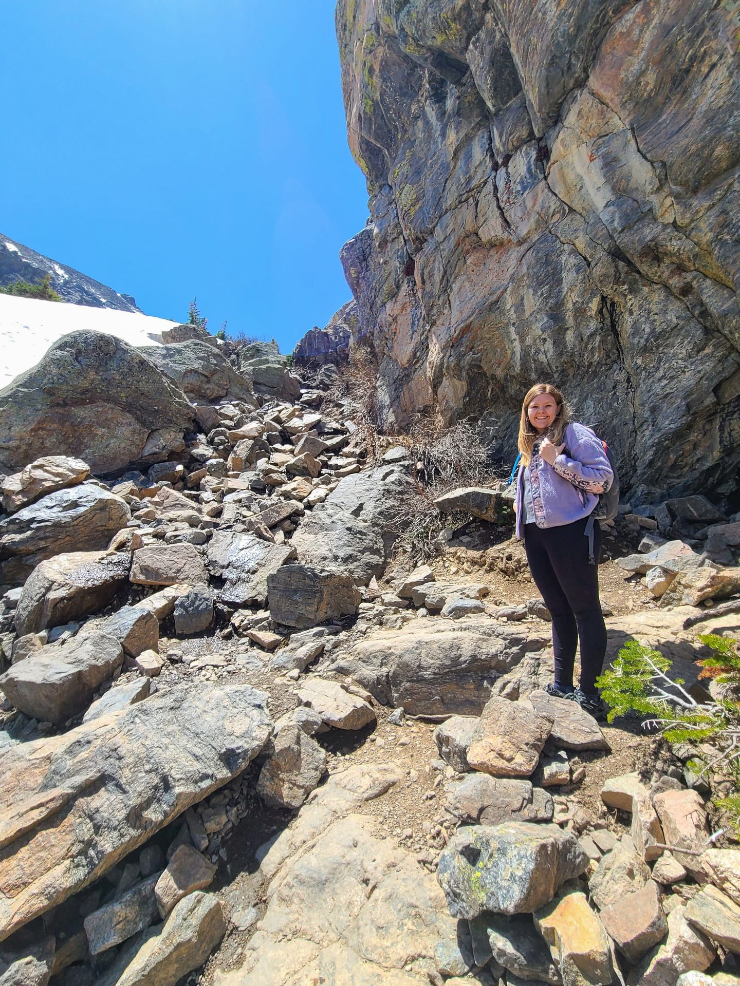 A rocky area along the trail leading up to Sky Pond.