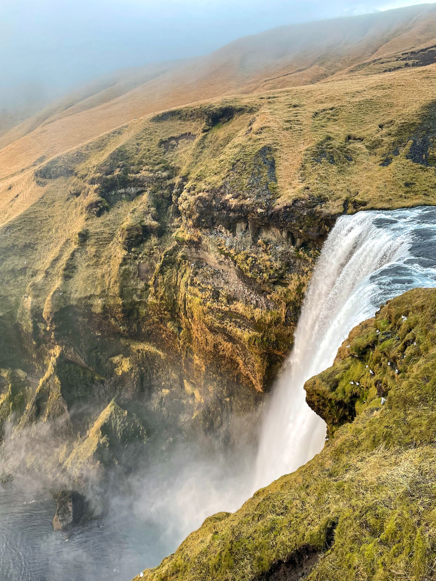 Looking down at Skógafoss from above.