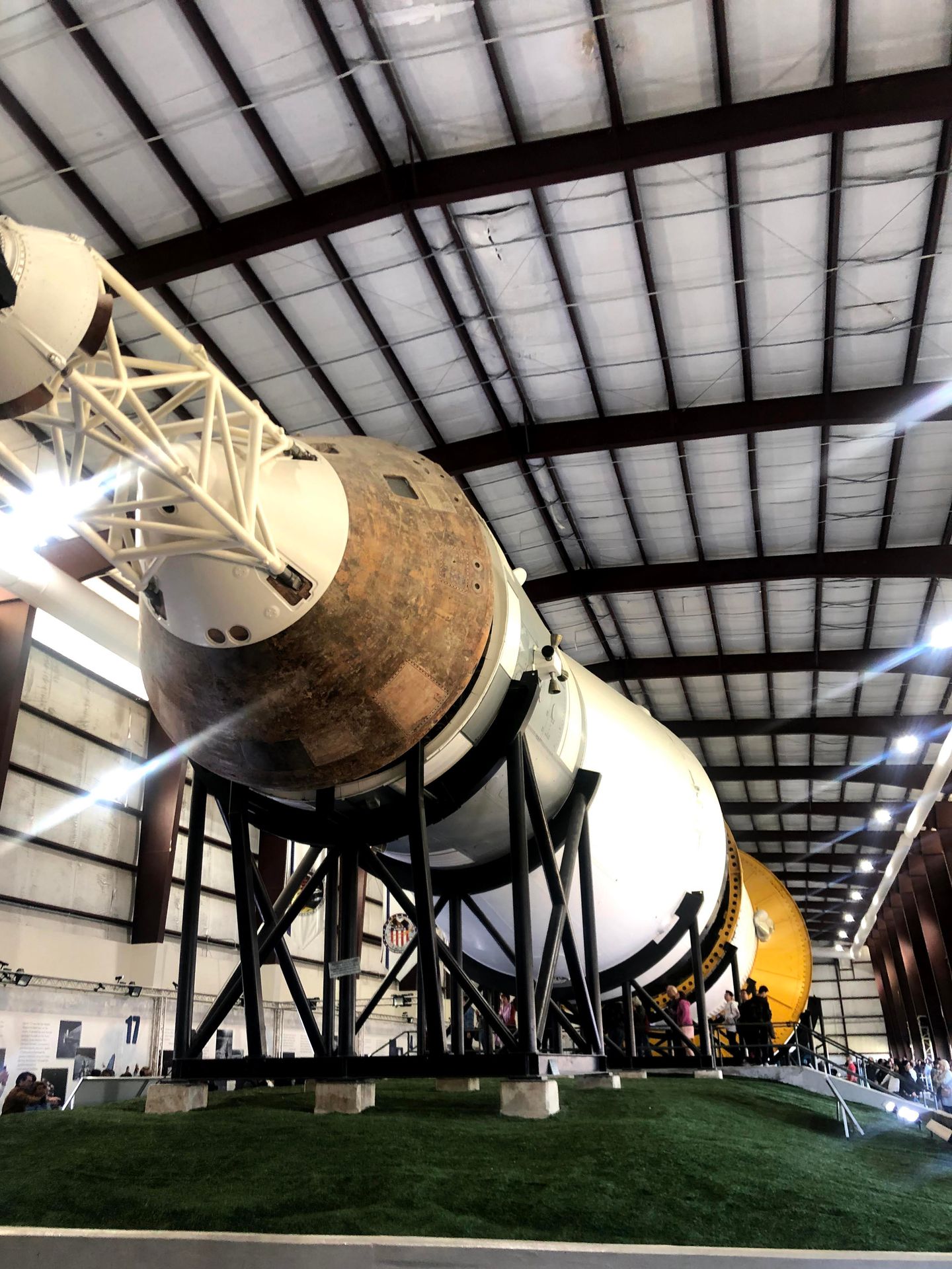 A giant rocket at the Space Center Houston.
