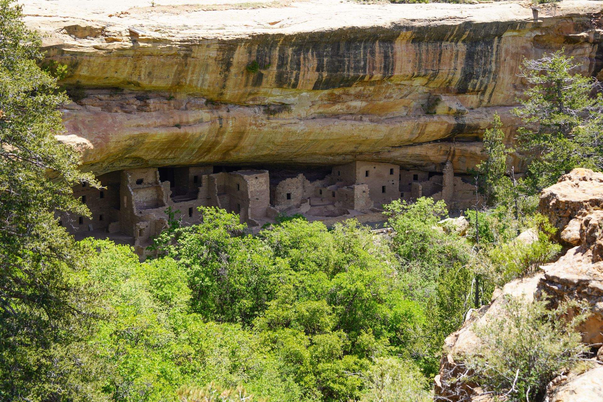 Looking at Spruce Tree House, which includes several buildings tucked under a rock overhang