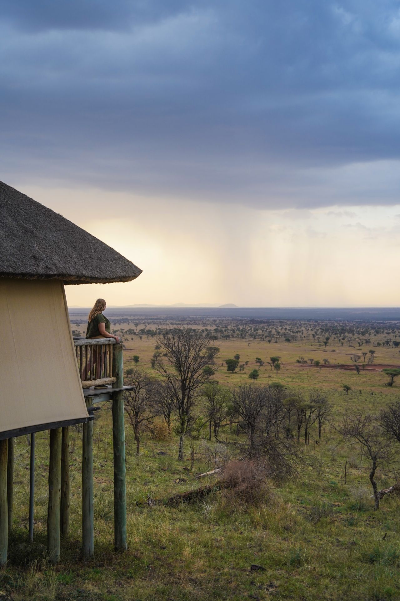 Lydia on the balcony of the Kubu Kubu Tented Lodge