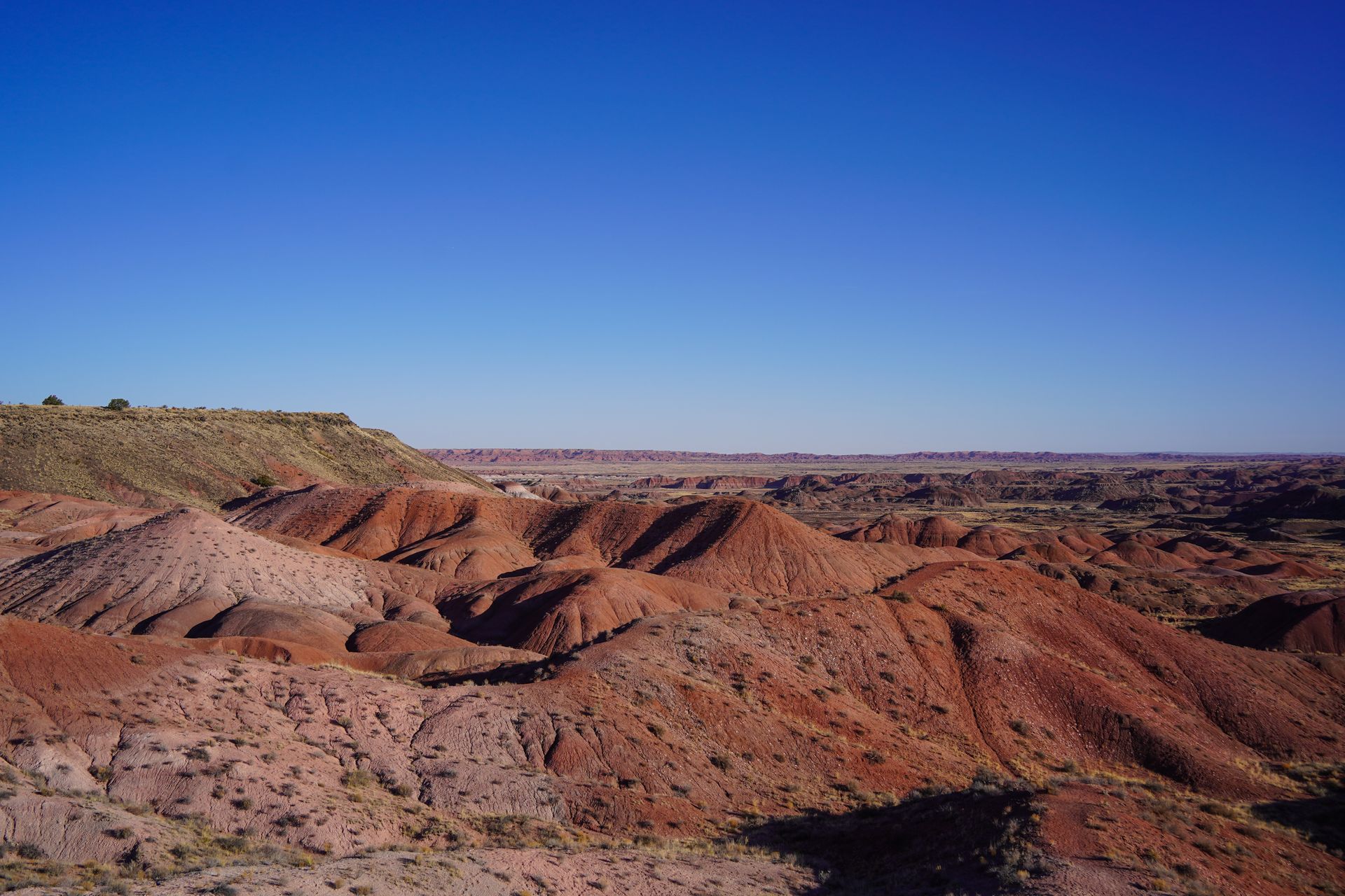 A view of red rolling hills