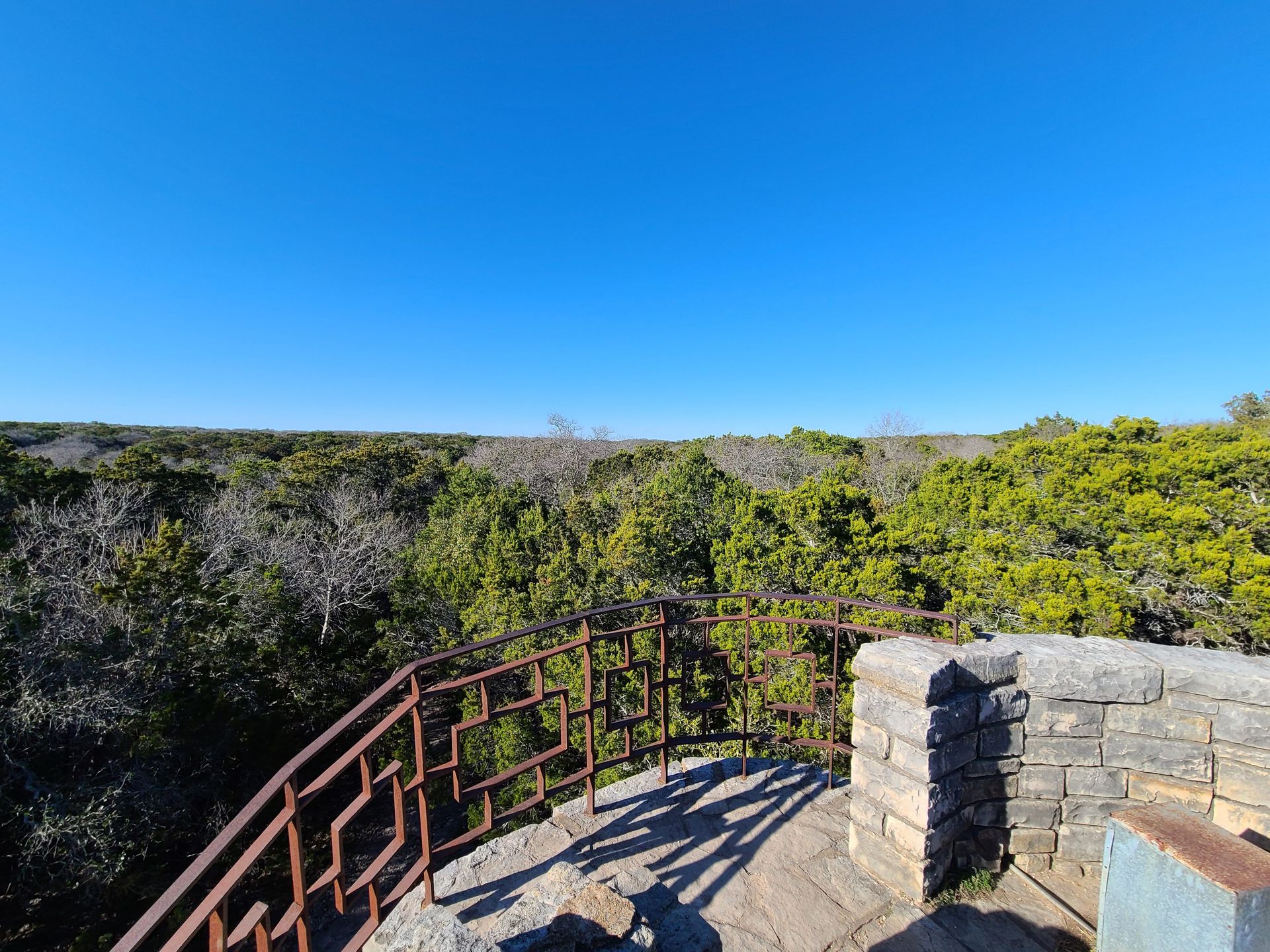 A view of trees from top of the Rock Tower in Mother Neff State Park.