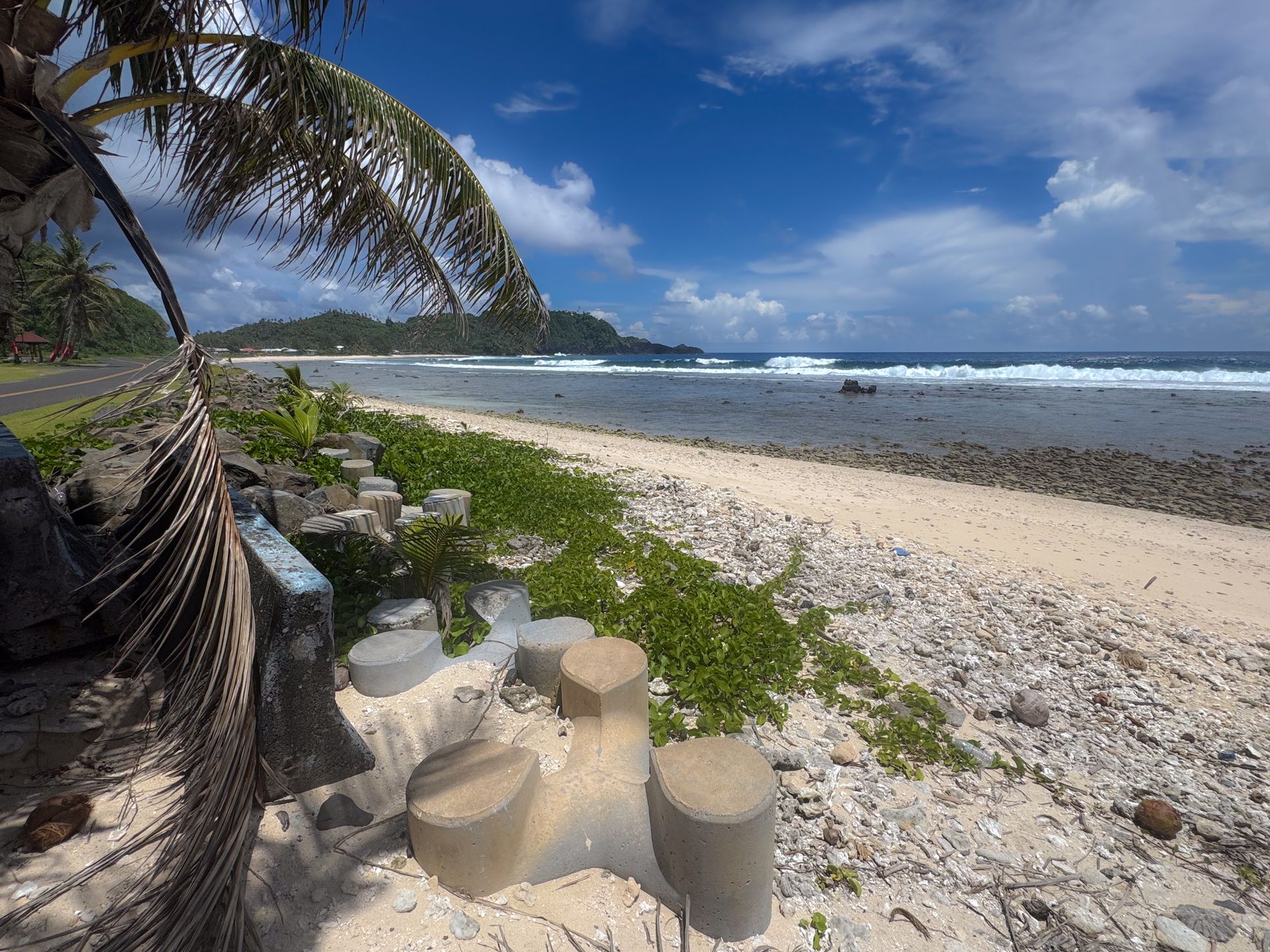 A sandy beach on the south side of American Samoa