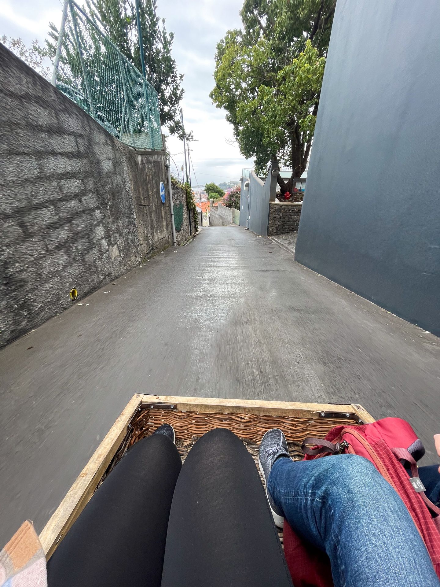 Looking out at a steep road from the Wicker Basket ride