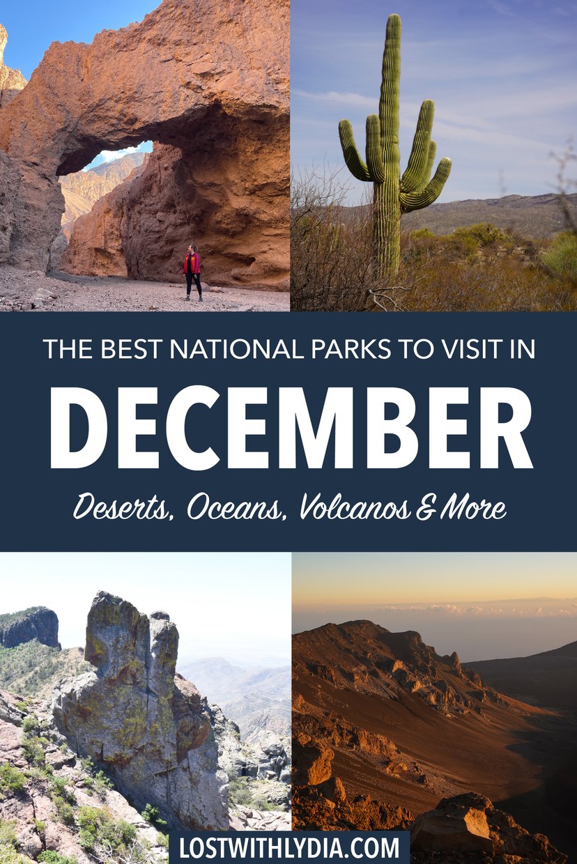 Learn about the best US national parks to visit in December! This list will give you ideas for an epic winter vacation.