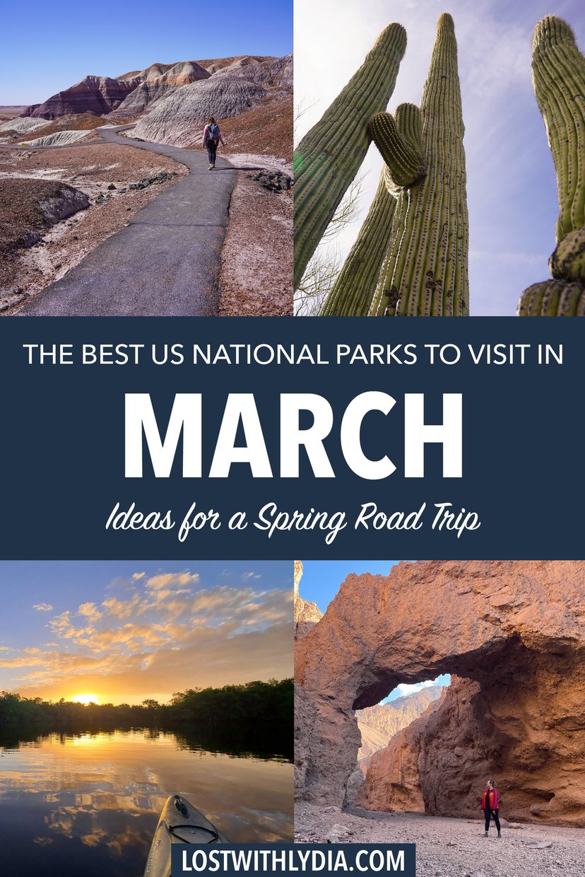Read all about the best national parks to visit in March! From the coast to the desert, lots of national parks are beautiful in the Spring.