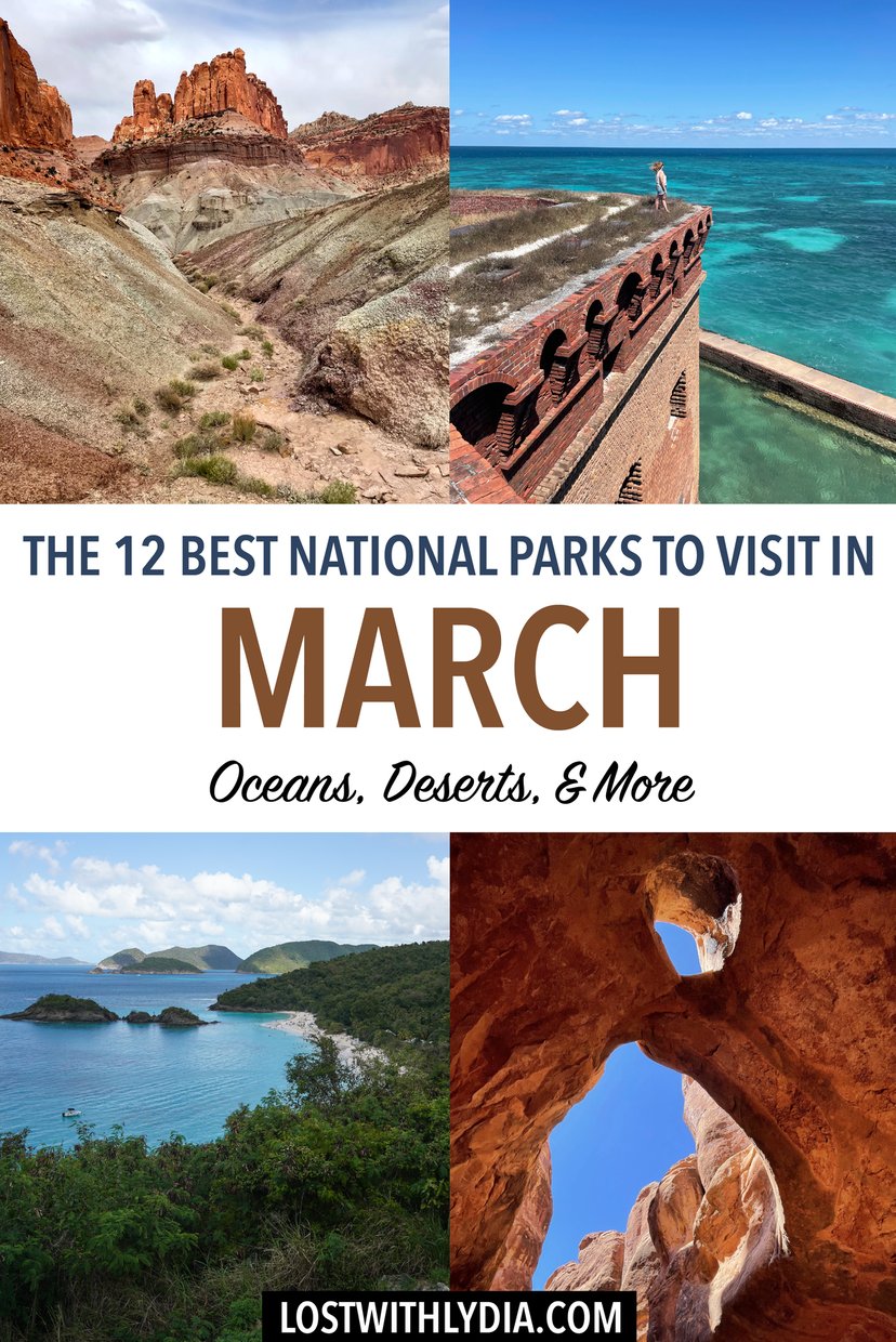 Read all about the best national parks to visit in March! From the coast to the desert, lots of national parks are beautiful in the Spring.
