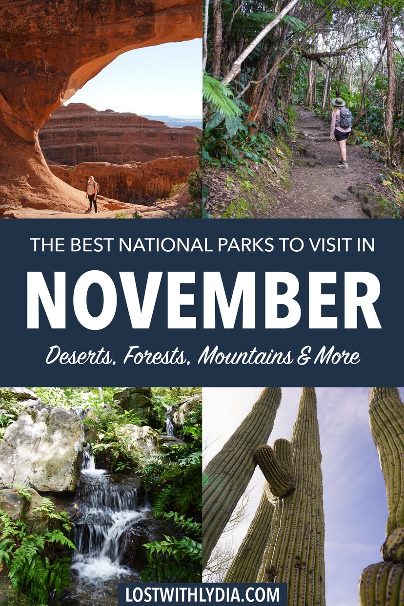 Discover the best national parks for a late fall road trip! See fall foliage, enjoy the desert, and enjoy different types of nature all over the US.