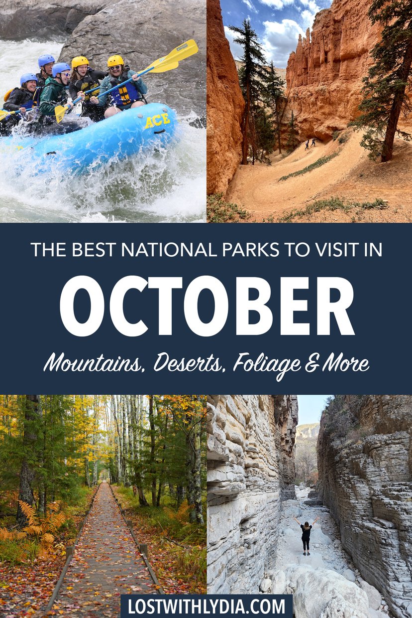 Learn about the best US national parks to visit in October! From fall foliage to canyons, this list includes the best national parks for a fall road trip.